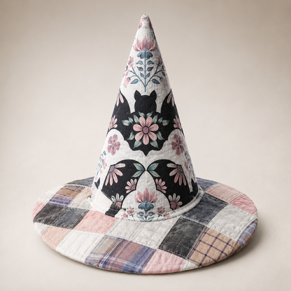 Quilted Patchwork Witch Hat – Vintage Folk-Art Style, One Size Fits Most