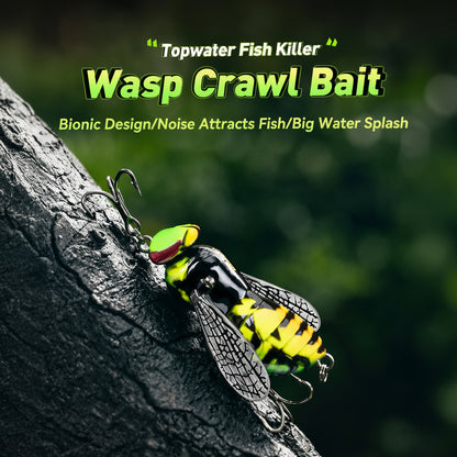 🐝 Bionic Wasp Crawl Bait - Topwater Micro Fishing Lure with Acoustic Noise Steel Balls for Bass & Pike Professional Anglers