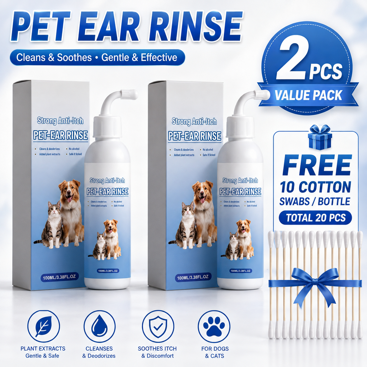Gentle Pet Ear Cleaner Solution for Dogs & Cats