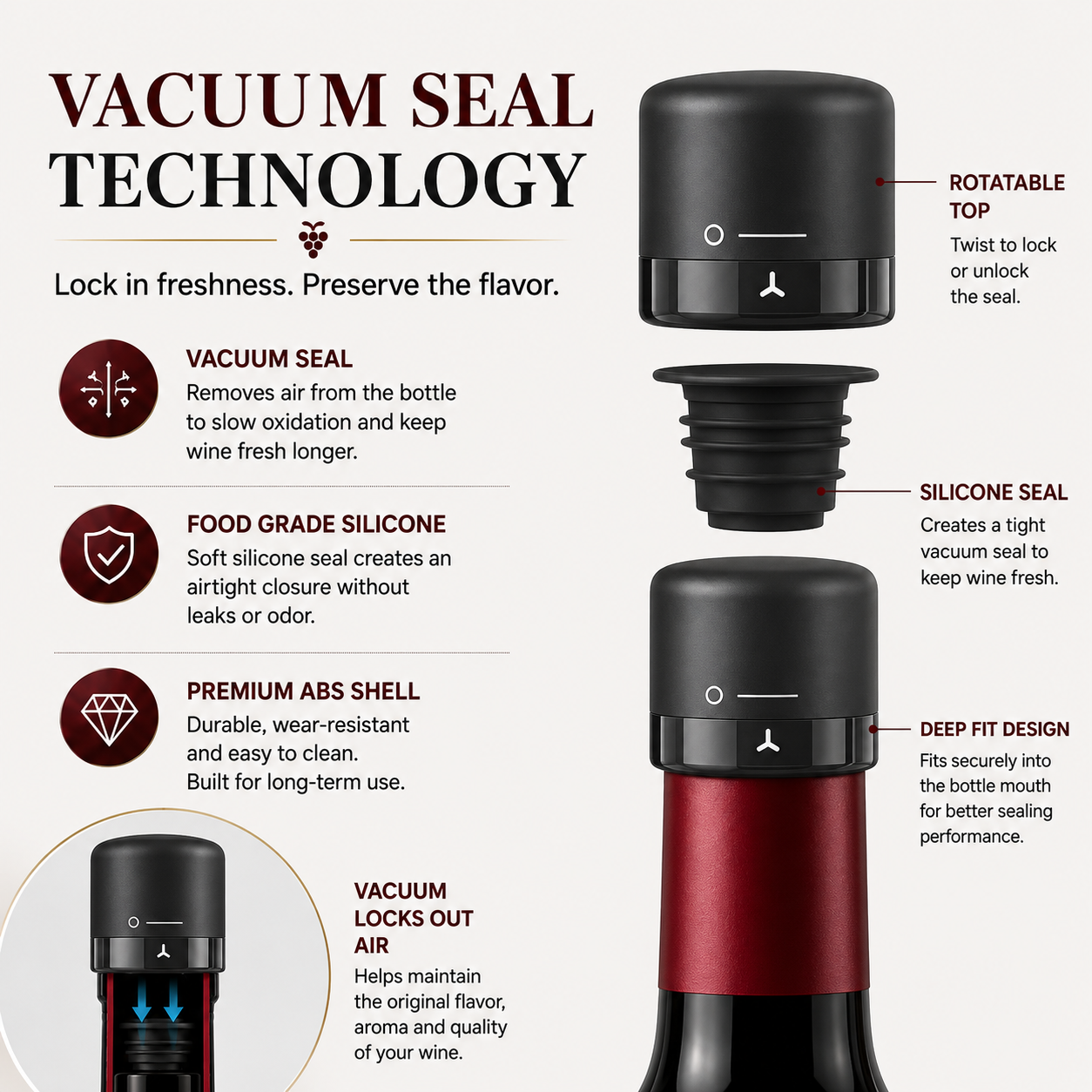 🍷 Premium Vacuum Wine Stopper – Keep Wine Fresh Longer with Airtight Seal