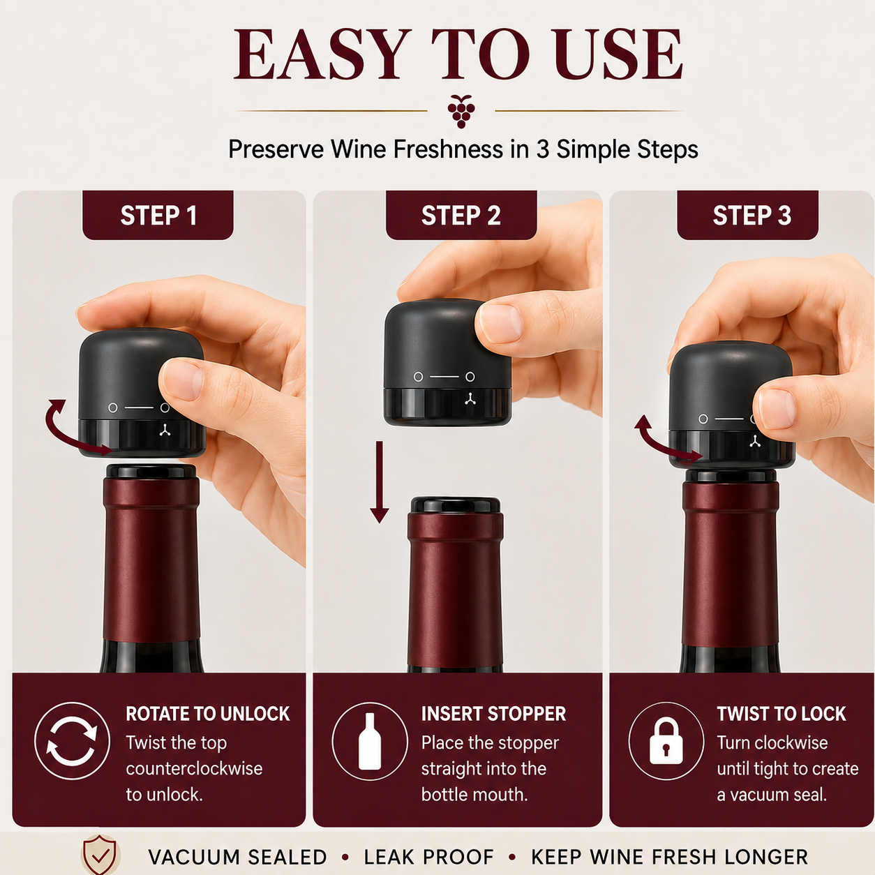 🍷 Premium Vacuum Wine Stopper – Keep Wine Fresh Longer with Airtight Seal