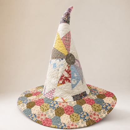 Quilted Patchwork Witch Hat – Vintage Folk-Art Style, One Size Fits Most