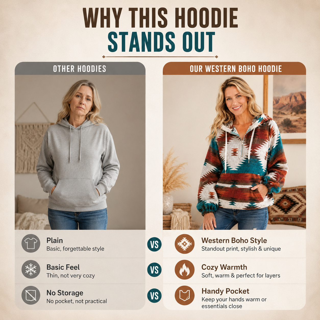 🧥 Cozy Aztec Zip-Up Hoodie – Women's Oversized Long Sleeve Sweatshirt, Relaxed Loose Fit Pullover 🍂✨