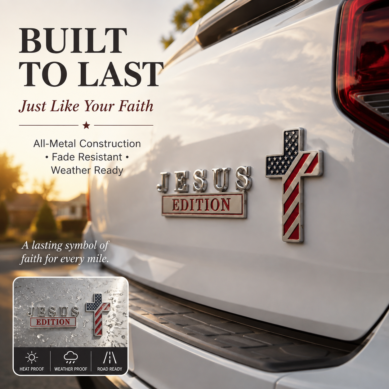 Blessed Jesus Edition Cross Emblem – Premium Metal Badge for Vehicle, Bible Study & Faith Collection (2 Pack)📖🕊️