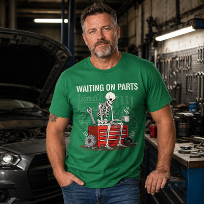Funny Skeleton Mechanic T-Shirt – Garage Humor Tee for Car Guys, Dads & DIY Lovers
