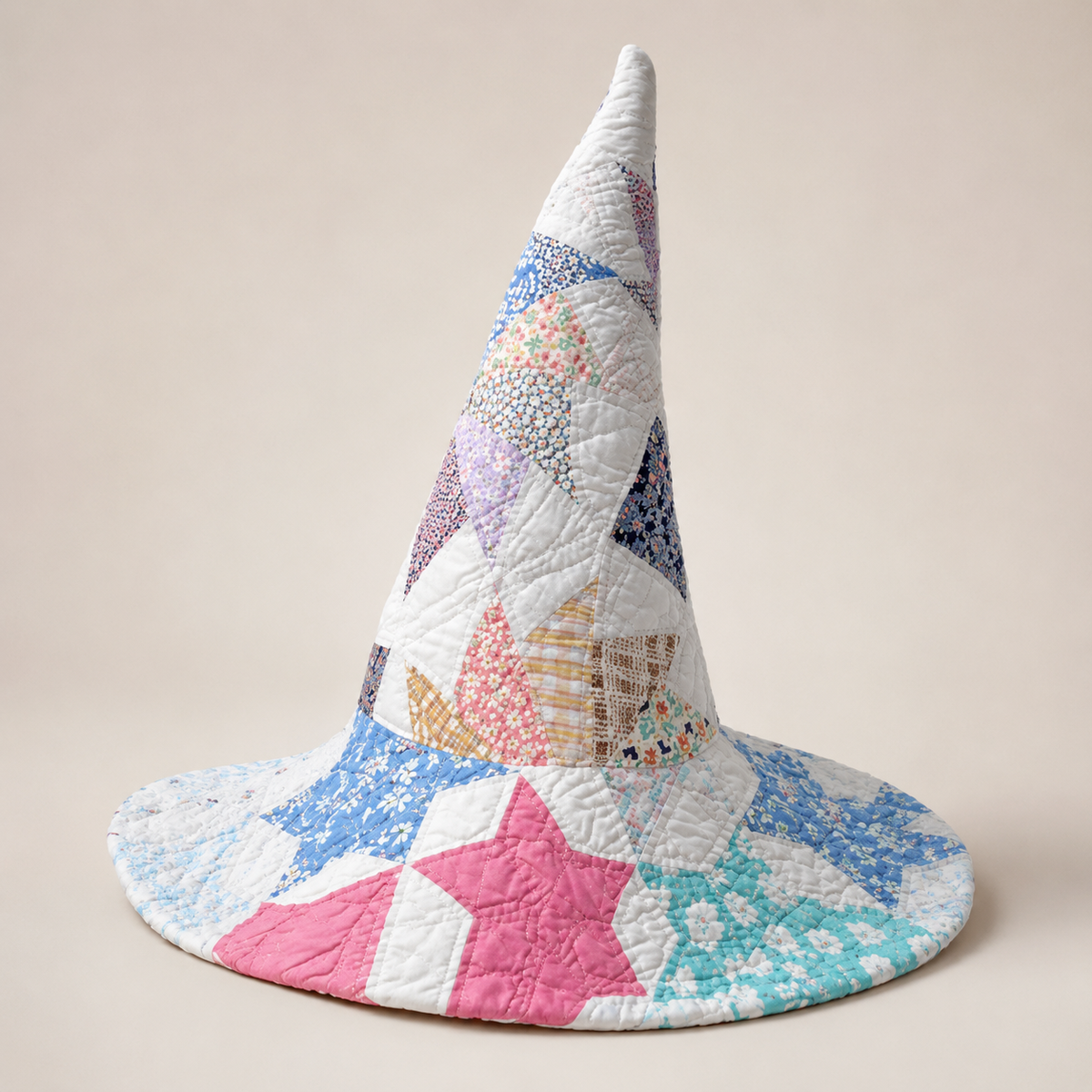 Quilted Patchwork Witch Hat – Vintage Folk-Art Style, One Size Fits Most