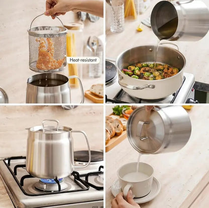 🍳304 Stainless Steel Deep Fryer Pot with Basket & Oil Strainer✨