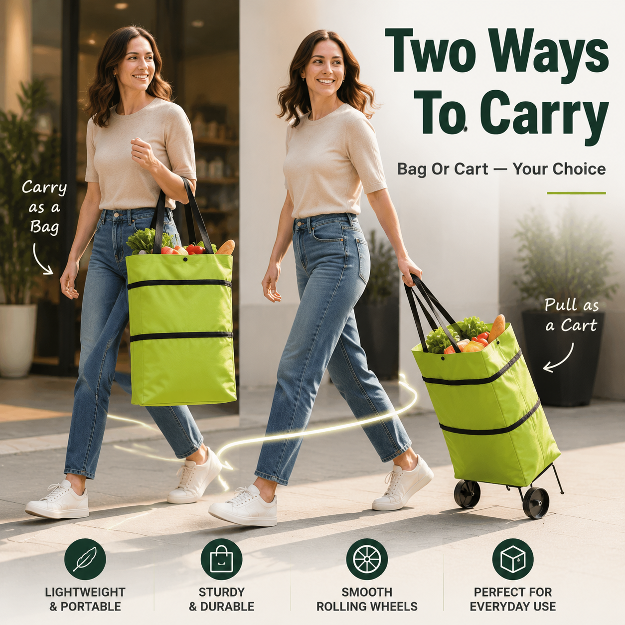 🛒 Lightweight Foldable Grocery Cart-The Rolling Shopping Bag That Saves Your Back