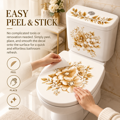 3-Piece Floral Bathroom Sticker Set – Peel & Stick PVC Decals, Waterproof Matte Finish, Instant Toilet & Wall Decor