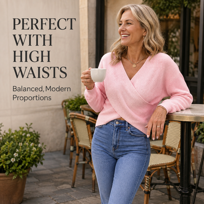 Women's Ribbed Wrap Cropped Sweater | V-Neck Long Sleeve