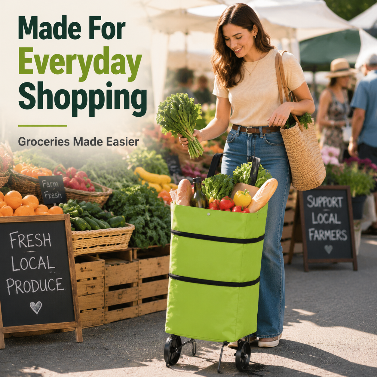 🛒 Lightweight Foldable Grocery Cart-The Rolling Shopping Bag That Saves Your Back