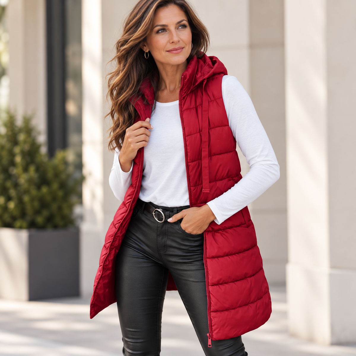🌬️ Breathable Sleeveless Puffer Vest – Hooded Long Design, Lightweight & Easy-Care for Multi-Season Wear