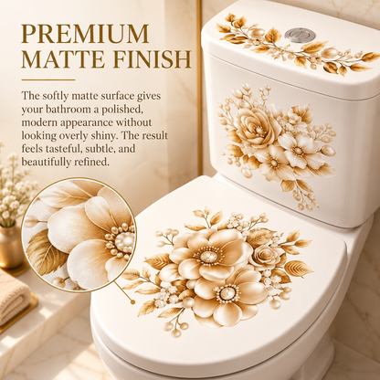 3-Piece Floral Bathroom Sticker Set – Peel & Stick PVC Decals, Waterproof Matte Finish, Instant Toilet & Wall Decor