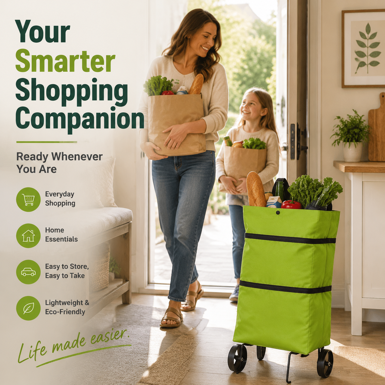 🛒 Lightweight Foldable Grocery Cart-The Rolling Shopping Bag That Saves Your Back