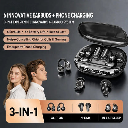 6-Piece Clip-On Earbuds with Power Bank Case