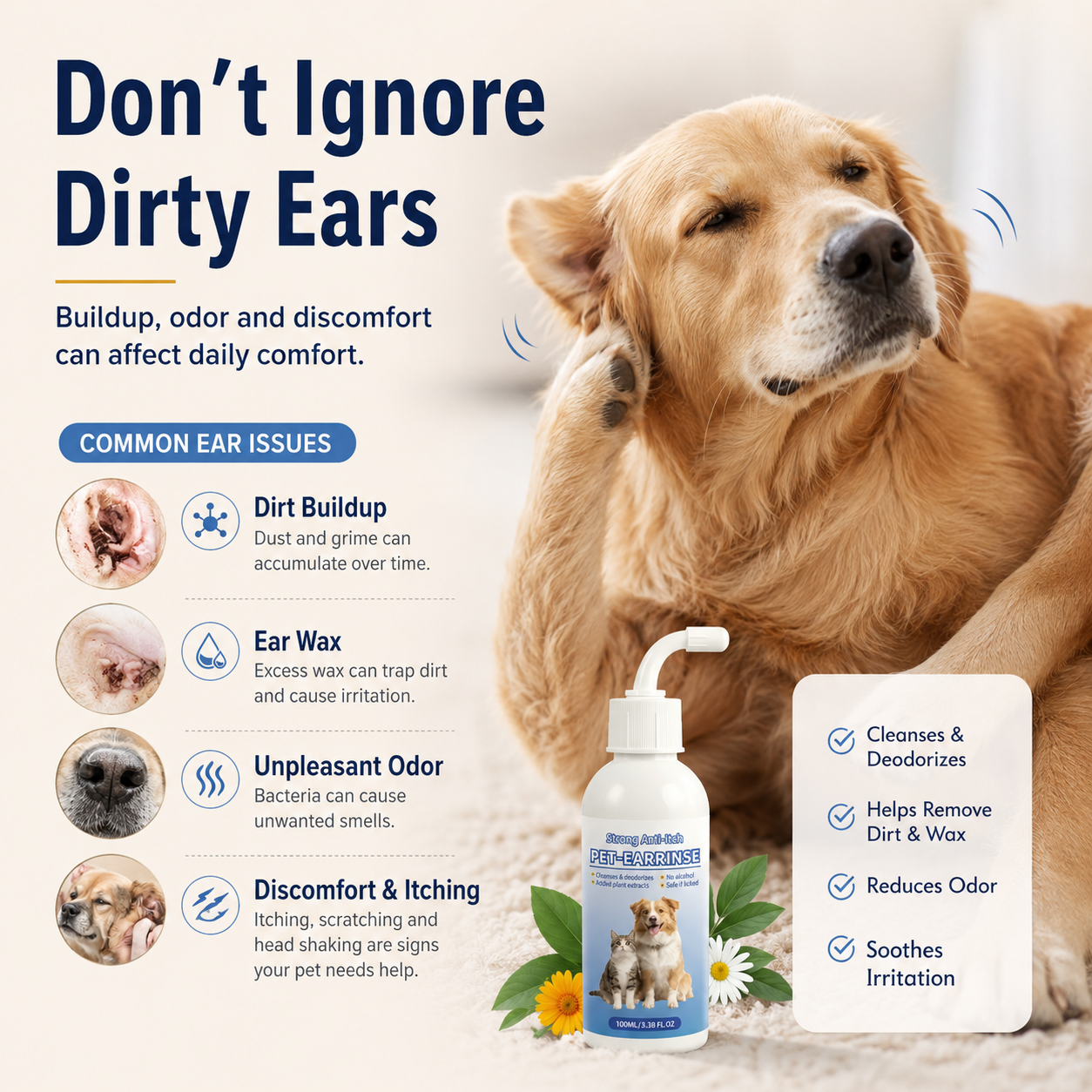 Gentle Pet Ear Cleaner Solution for Dogs & Cats