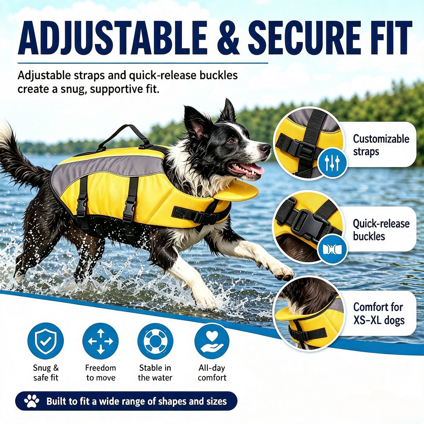 🐕‍🦺 Premium Dog Life Jacket – Maximum Buoyancy, High-Vis Reflective Trim & Top Rescue Grab Handle (XS–XL)