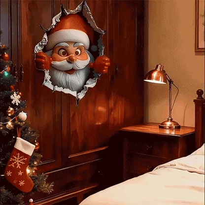 3D Santa Claus Wall Sticker – Peel & Stick Christmas Decal, No Damage, Reusable