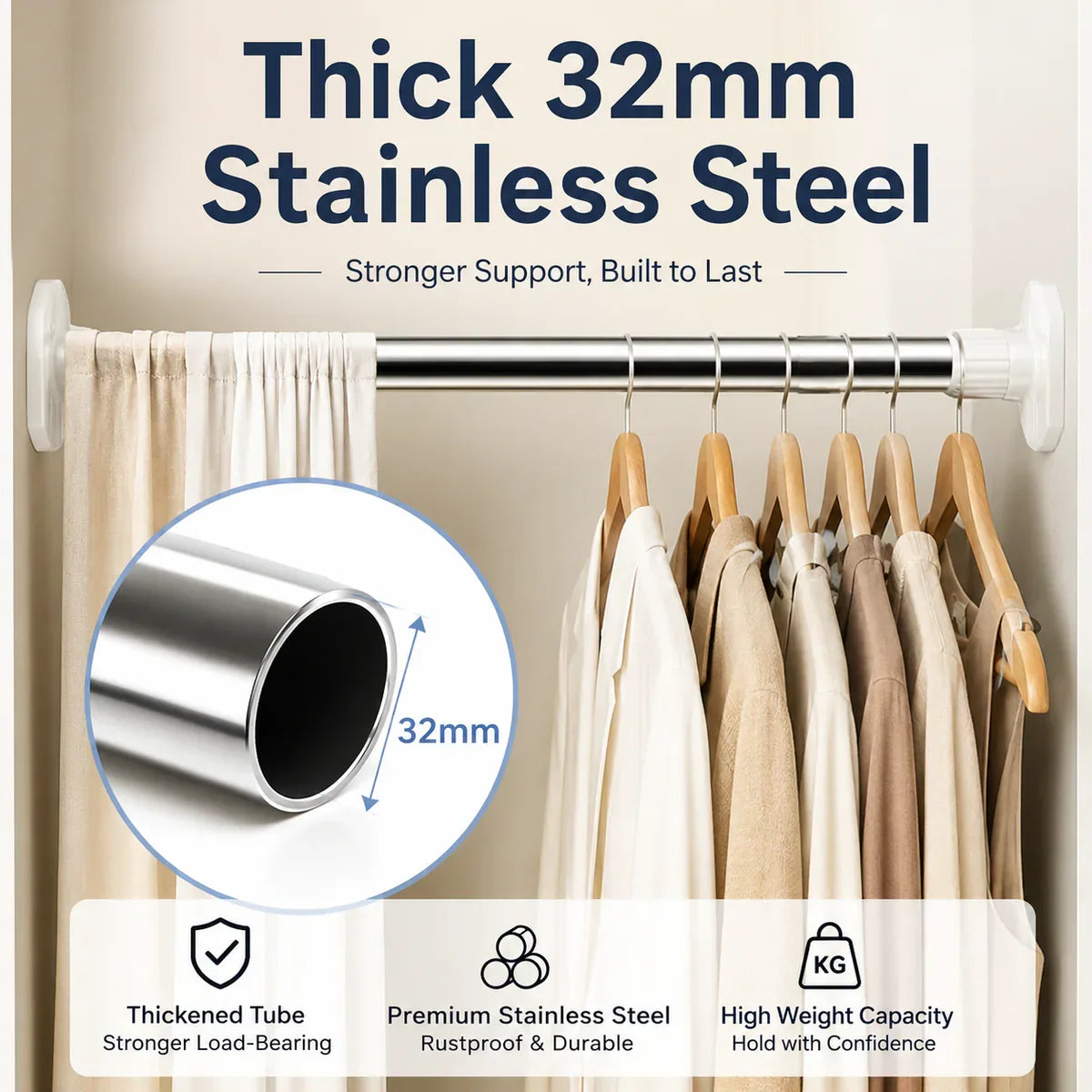 ✨Drill-Free Adjustable Tension Rod – No Drilling, No Damage