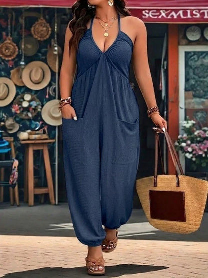 Plain Utility Jumpsuit with Pockets