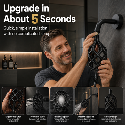 Upgraded Wide-Flow Shower Head – Modern 3D-Printed Design, 5-Second Easy Installation