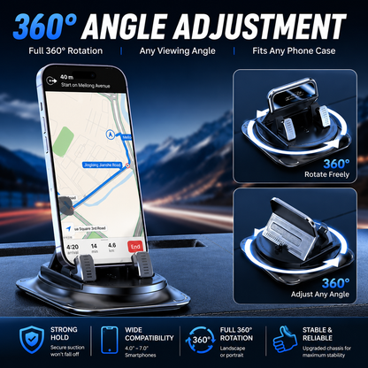 📱 Universal Car Dash Mount – 360° Rotation, Anti-Slip & Stable, Fits All Smartphones, Quick to Install