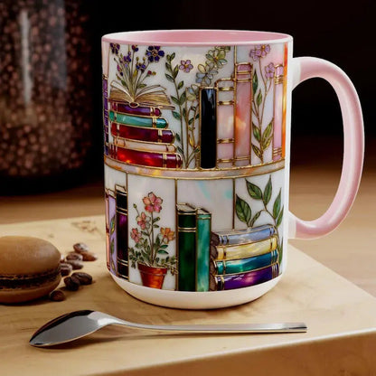 📚 Stained-Glass Floral Bookshelf Mug ✨ Book Lover Gift