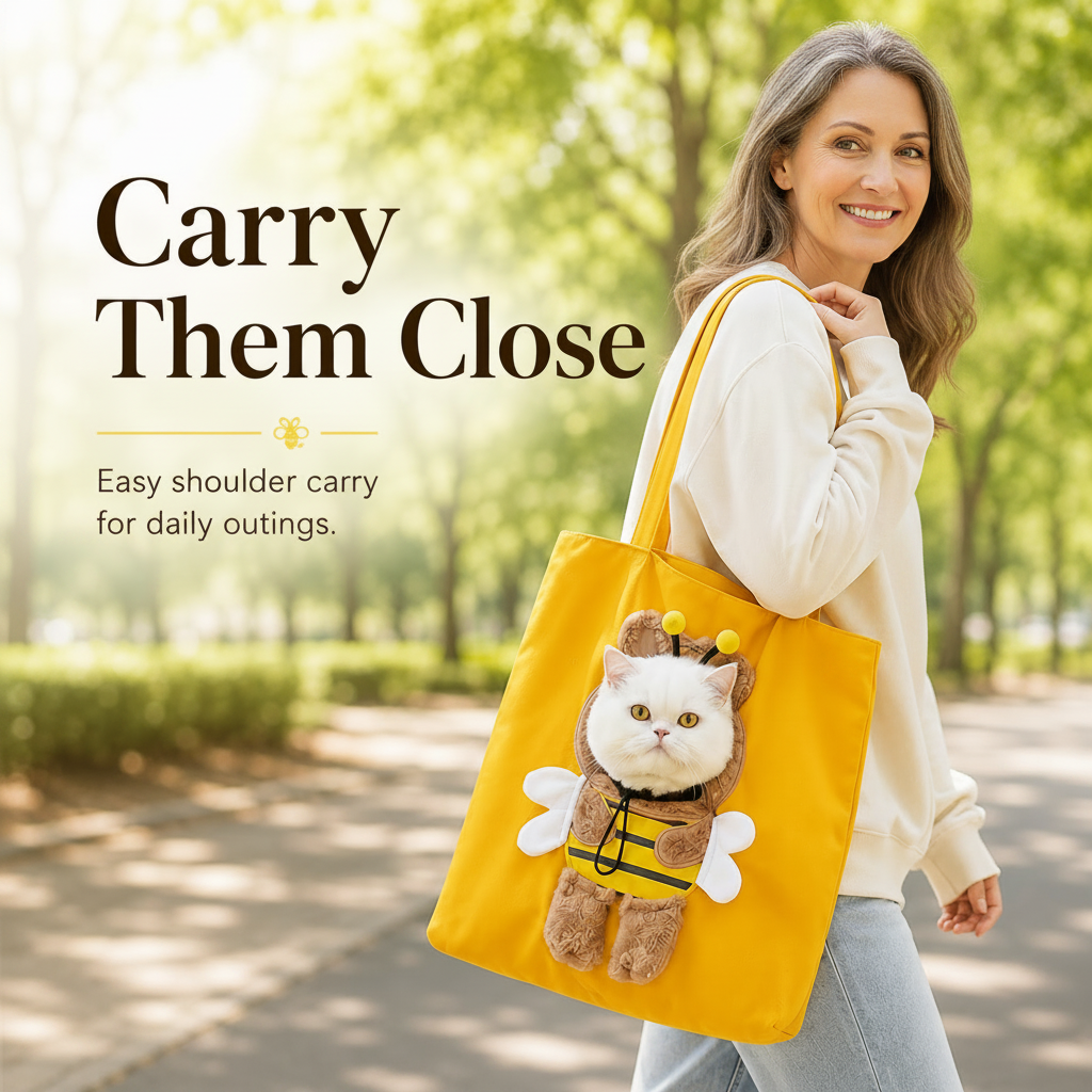 🐱 Cartoon Character Cat Carrier Tote – Face-Forward Shoulder Bag 📸