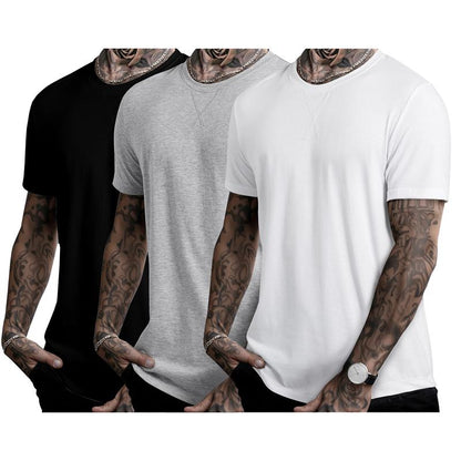 Mens 3 Pack Cotton Hipster Hip Hop Longline Crewneck T-Shirt