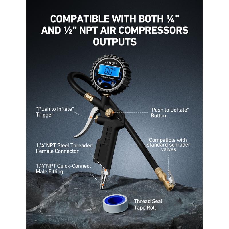 🛠️Automotive Vehicle Tool🛠️3-in-1 Digital Tire Inflator Gauge Accuracy Measurement Durable Brass Components