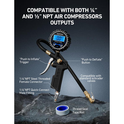 🛠️Automotive Vehicle Tool🛠️3-in-1 Digital Tire Inflator Gauge Accuracy Measurement Durable Brass Components
