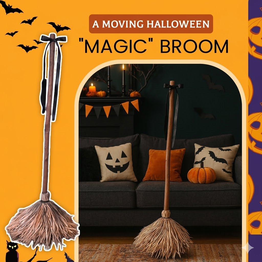 Self-Moving Halloween Witch Broom: Motion-Activated Spooky Decor