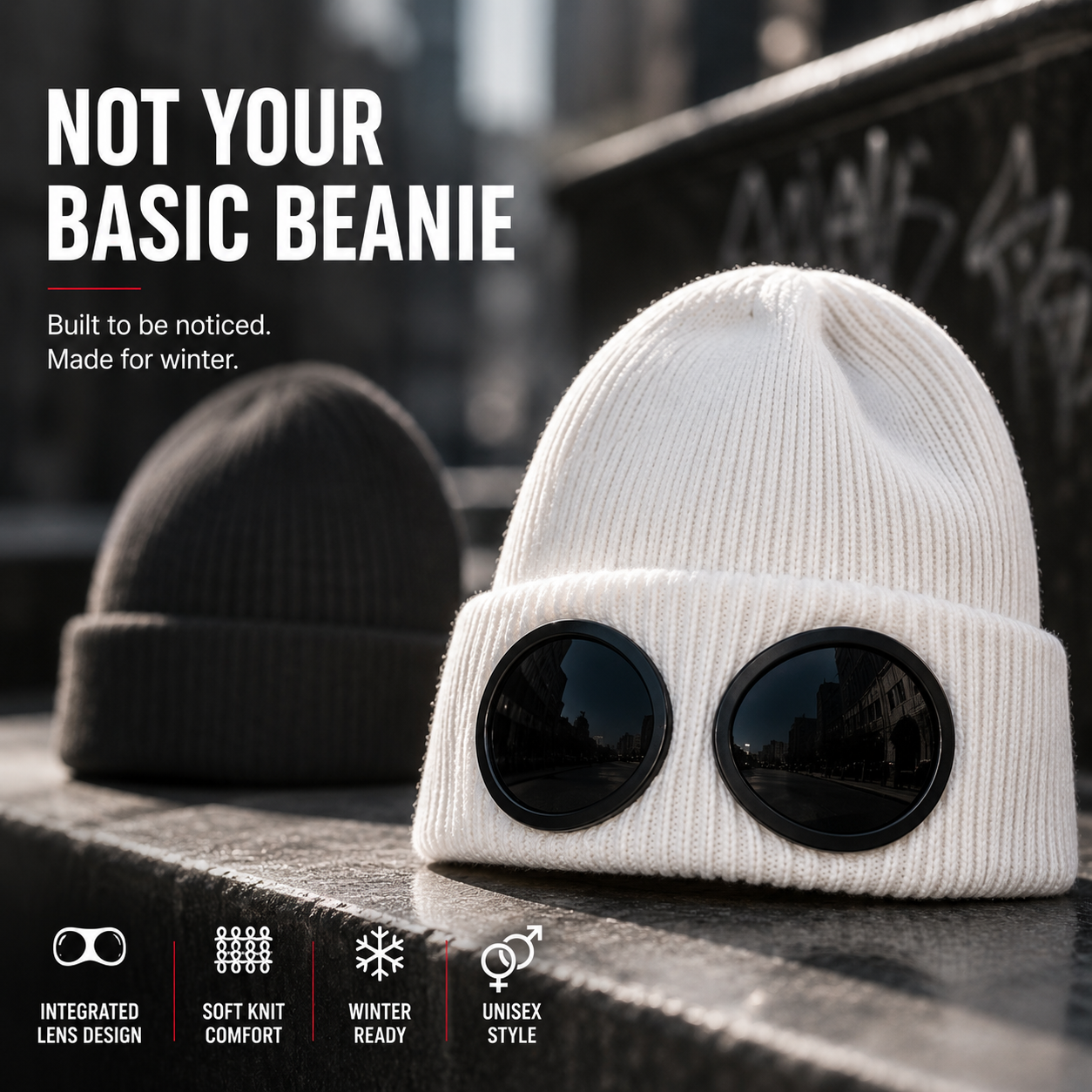 🧶 Winter Knitted Beanie with Built‑In Dark Goggles – Warm Hat & Eye Protection All in One ❄️
