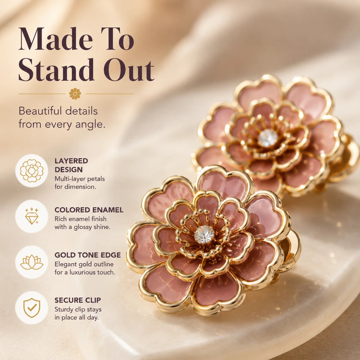 Rhinestone Camellia Button Covers – Snap-On Sparkle for Every Blouse