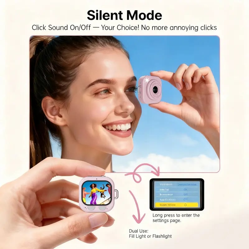 Mini Keychain Digital Camera, Y2K Pocket-Size Camera 2.5K HD with 64MP Lens