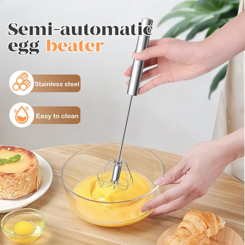 🥄✨ Stainless Steel Hand-Push Rotary Whisk – Effortless Mixing in Seconds!（2 PCS）
