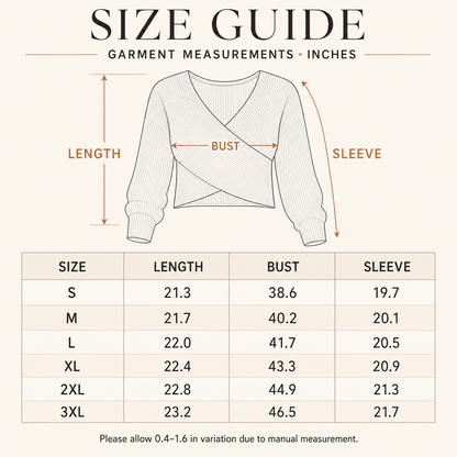 Women's Ribbed Wrap Cropped Sweater | V-Neck Long Sleeve