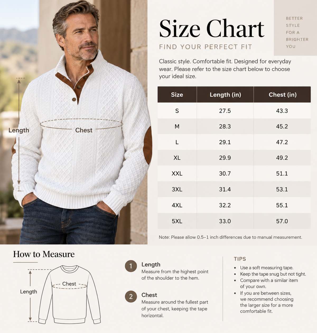 Men's Jacquard Knit Pullover Sweater – Stand Collar, 280gsm Diamond Weave, Elbow Patch, Micro-Stretch Long Sleeve