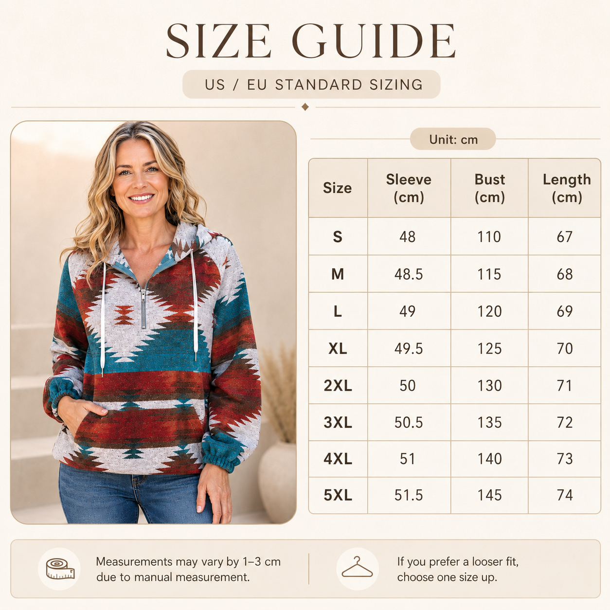 🧥 Cozy Aztec Zip-Up Hoodie – Women's Oversized Long Sleeve Sweatshirt, Relaxed Loose Fit Pullover 🍂✨