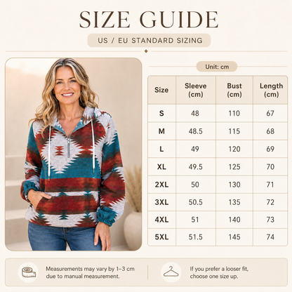 🧥 Cozy Aztec Zip-Up Hoodie – Women's Oversized Long Sleeve Sweatshirt, Relaxed Loose Fit Pullover 🍂✨