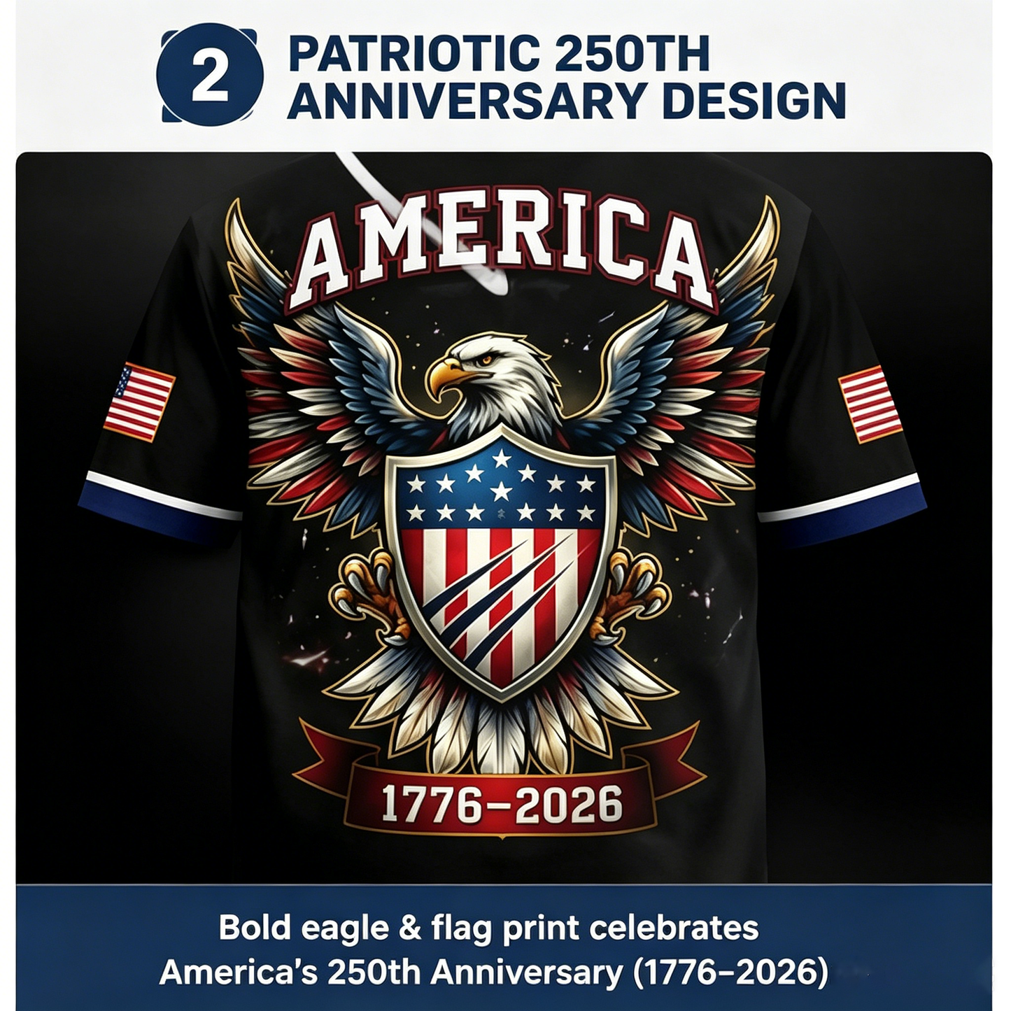 🦅USA 250th Anniversary Patriotic Baseball Jersey | Eagle Flag Shirt 1776-2026