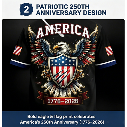 🦅USA 250th Anniversary Patriotic Baseball Jersey | Eagle Flag Shirt 1776-2026