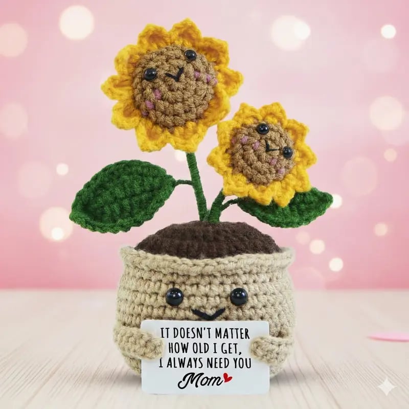 🌻 Mini Handmade Crochet Sunflower – Mother’s Day Gift with Message Card 💖