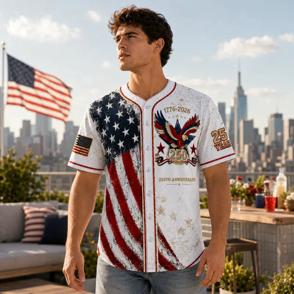 🦅⚾Men's USA 250th Anniversary Baseball Jersey Patriotic American Flag Eagle Button Down Shirt 1776-2026