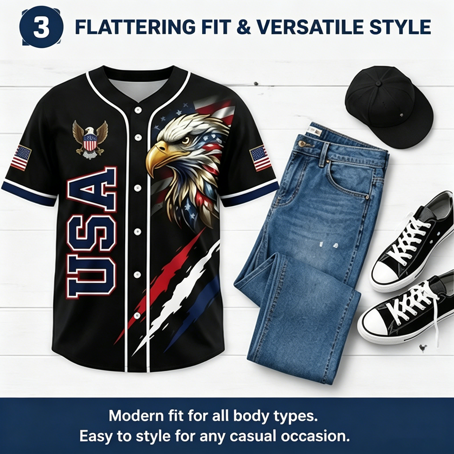 🦅USA 250th Anniversary Patriotic Baseball Jersey | Eagle Flag Shirt 1776-2026