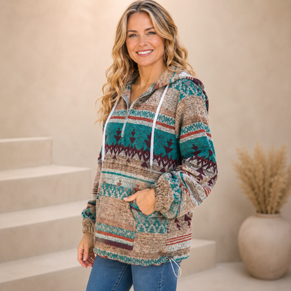 🧥 Cozy Aztec Zip-Up Hoodie – Women's Oversized Long Sleeve Sweatshirt, Relaxed Loose Fit Pullover 🍂✨