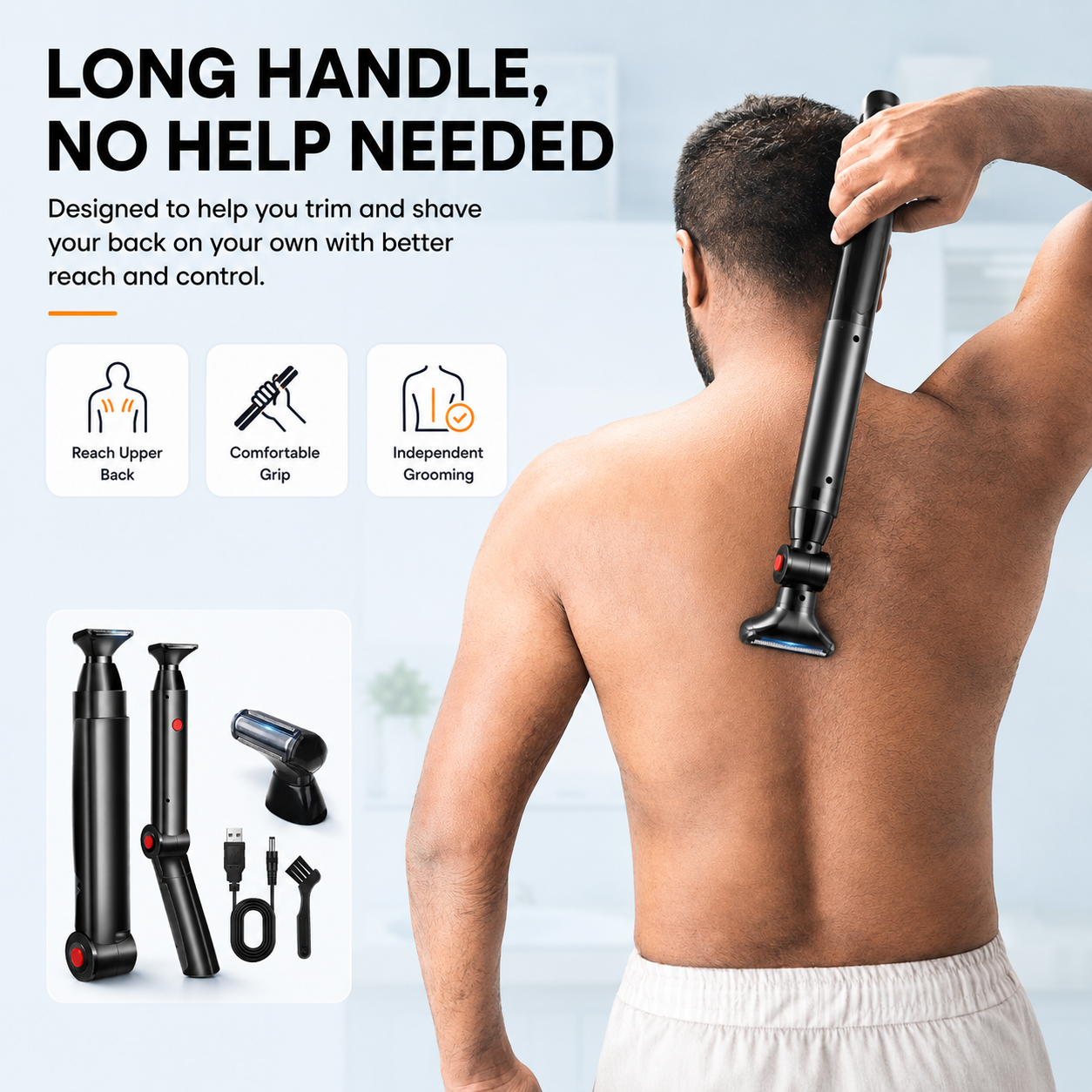 Men's Electric Back Shaver with Long Handle