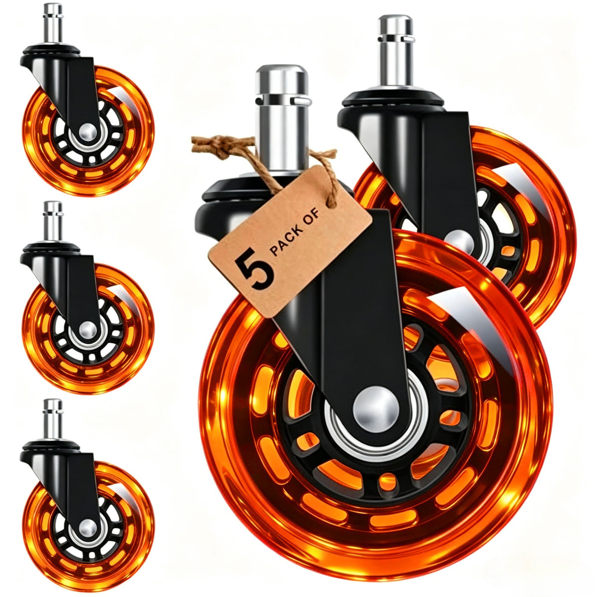🛼 Premium Inline-Style Office Chair Wheels – Universal Fit • Easy Install • Set of 5
