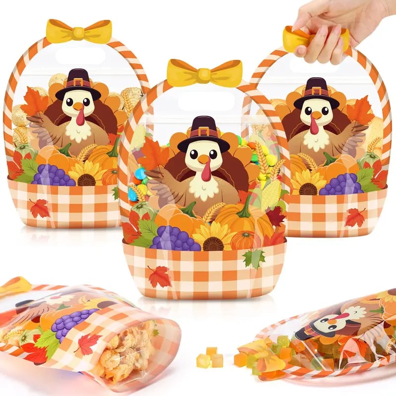 🎃25/50 PCS Halloween Goodie Bags with Handles, Pumpkin Specter Candy Gift Bags, Transparent Trick or Treat Party Favor Bags