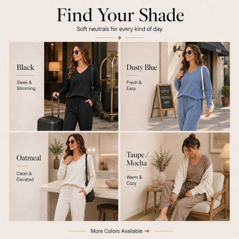 🌸 Effortless V-Neck Lounge Set – Wide Leg, Soft & Stylish